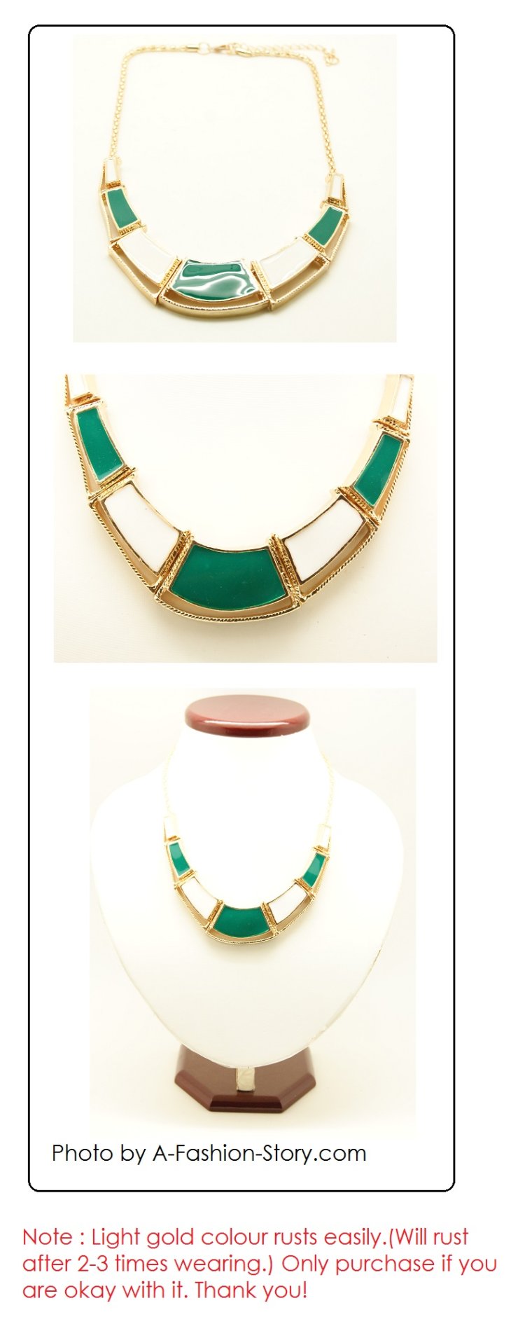 P90465G Light gold green pendant korean choker necklace