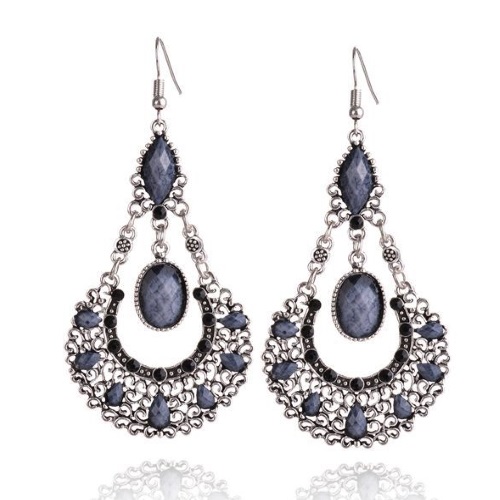 A-Q-Q7132 Grey bead dangling bohemian arabian hook earrings - Click Image to Close