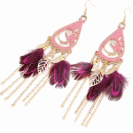 C08111239 Pink feather dangling light gold korean earrings shop