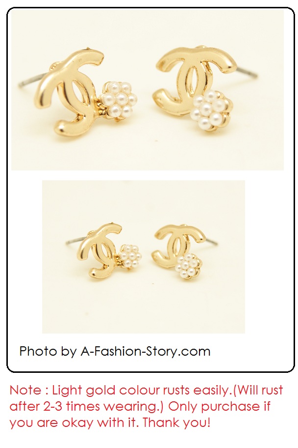 Se8215b Gold flower pearl chanel earstuds malaysia wholesale
