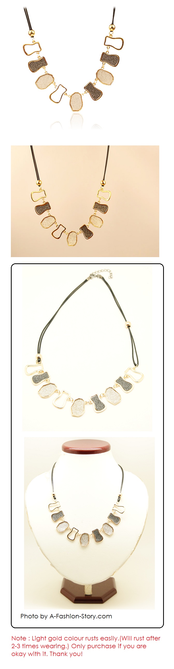 A49208 Light gold shiny bead korean choker necklace malaysia