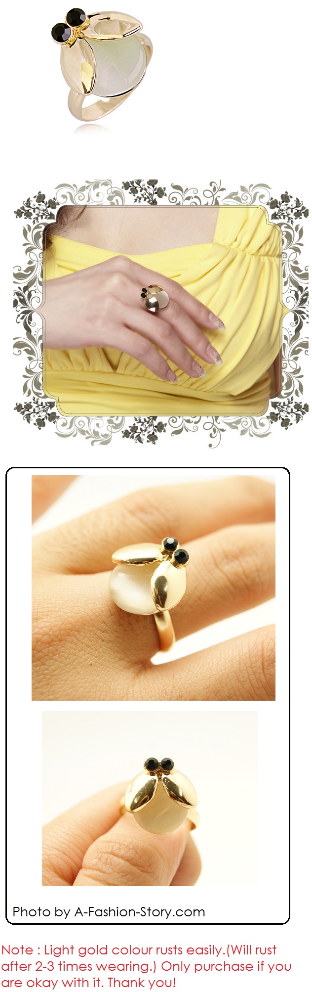 A48660 Light gold ladybird korean ring accessories wholesale