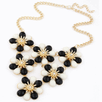 C11054269 Black white flowers korean statement necklace shop - Click Image to Close