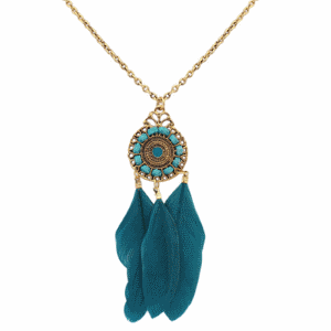 P121851 Green feather dreamcatcher rantai long necklace - Click Image to Close