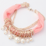 P91008 Light gold pink cloth dangling beads korean malaysia