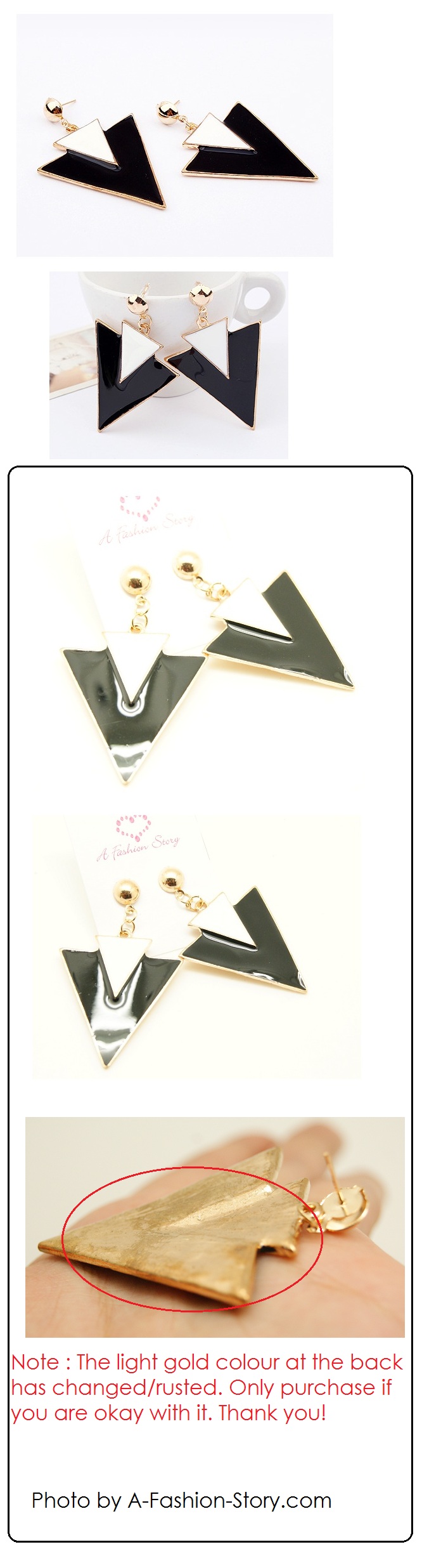 P91318 Light gold black white chunky earstuds accessories
